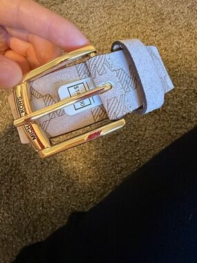 Michael Kors Light Gray/ light pink Suede Logo Belt with Gold Buckle